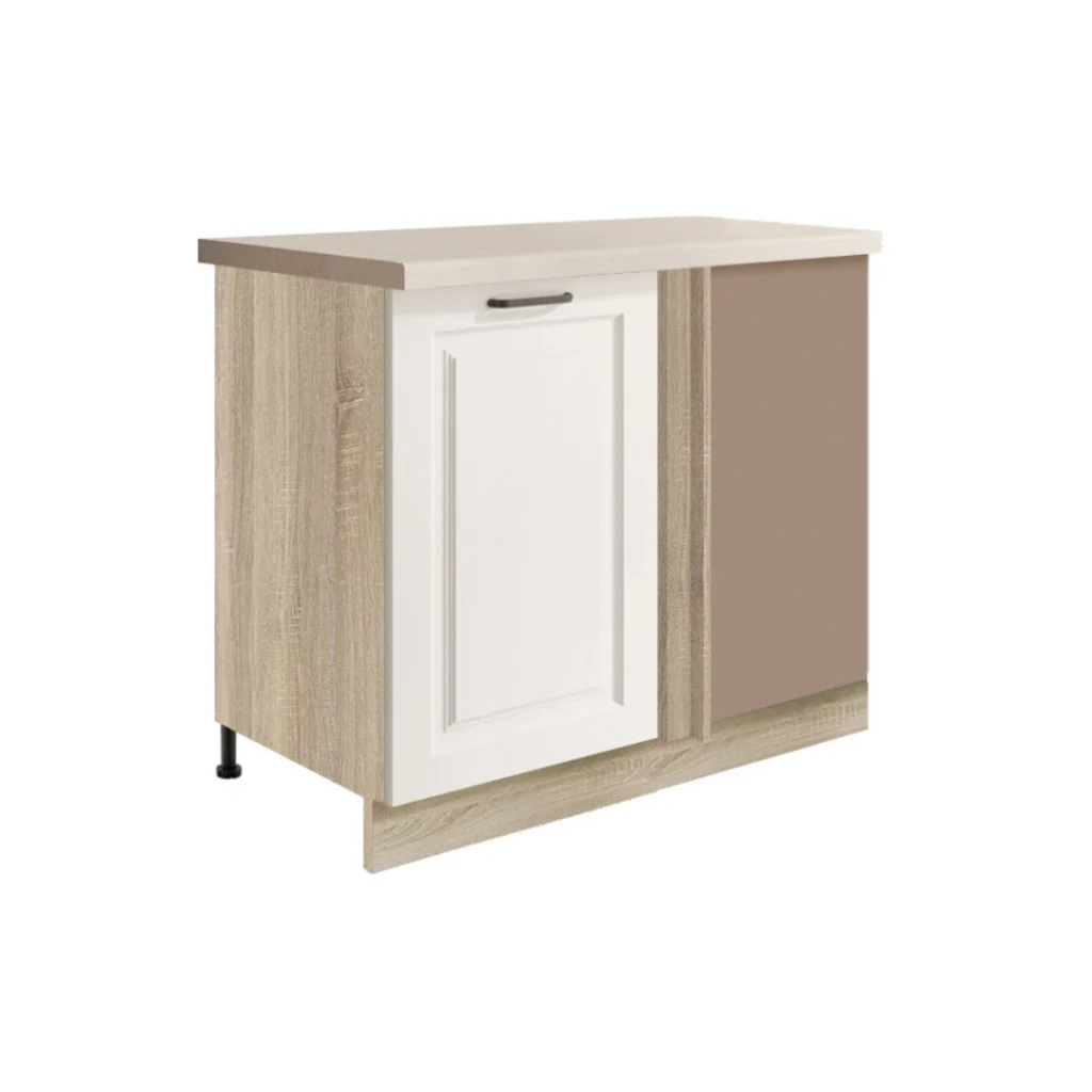 a white and brown cabinet