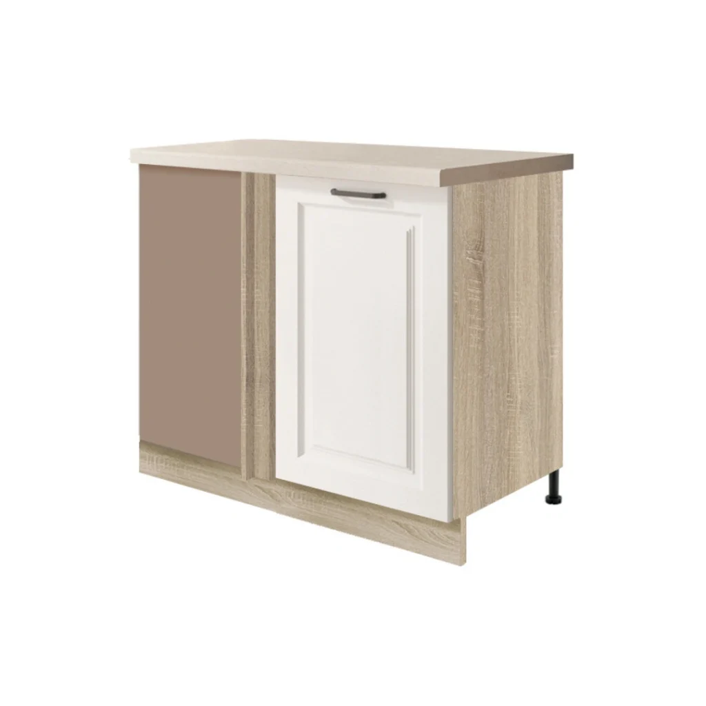 a white and brown cabinet