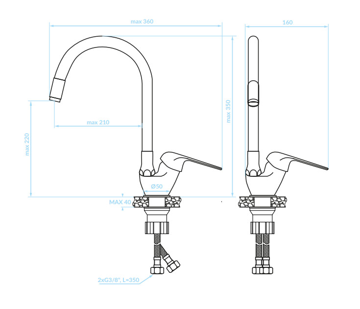 LAVEO ELZA F álló csaptelep rugalmas tömlővel, bézs/króm - Image 3