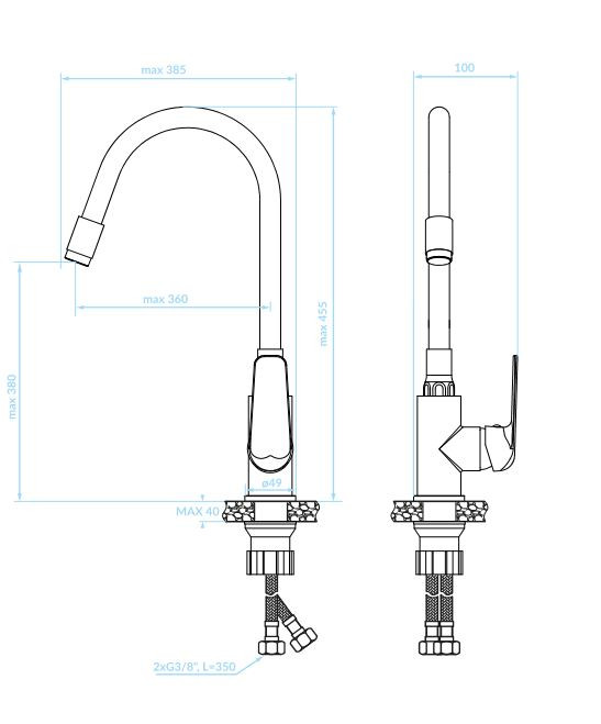 LAVEO ELZA álló csaptelep rugalmas tömlővel, matt fekete - Image 3