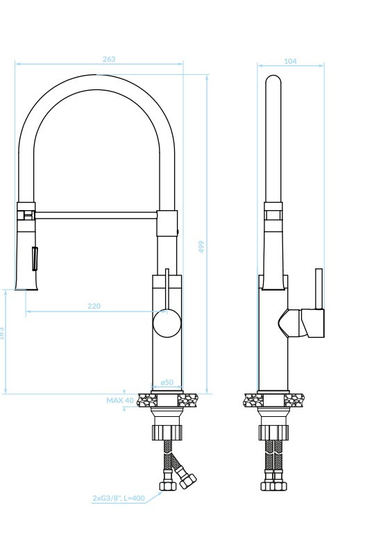LAVEO SHIRE zuhanyfejes csaptelep rugalmas tömlővel, fehér / arany - Image 3