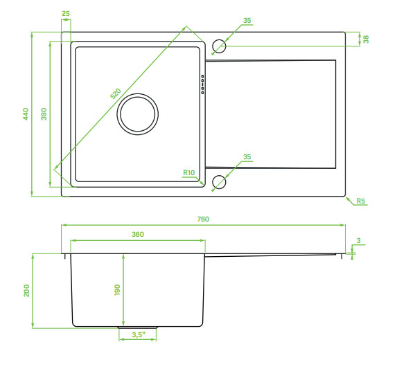 LAVEO MARMARA egymed.csepptálcás mosogató, szálcsiszolt inox - Image 2