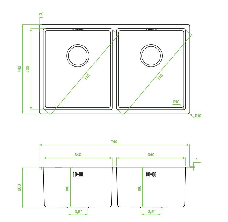 LAVEO MARMARA kétmedencés inox mosogató - Image 3