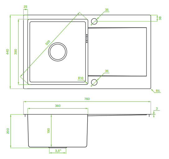 LAVEO MARMARA egymed.csepptálcás mosogató, Grafit - Image 2