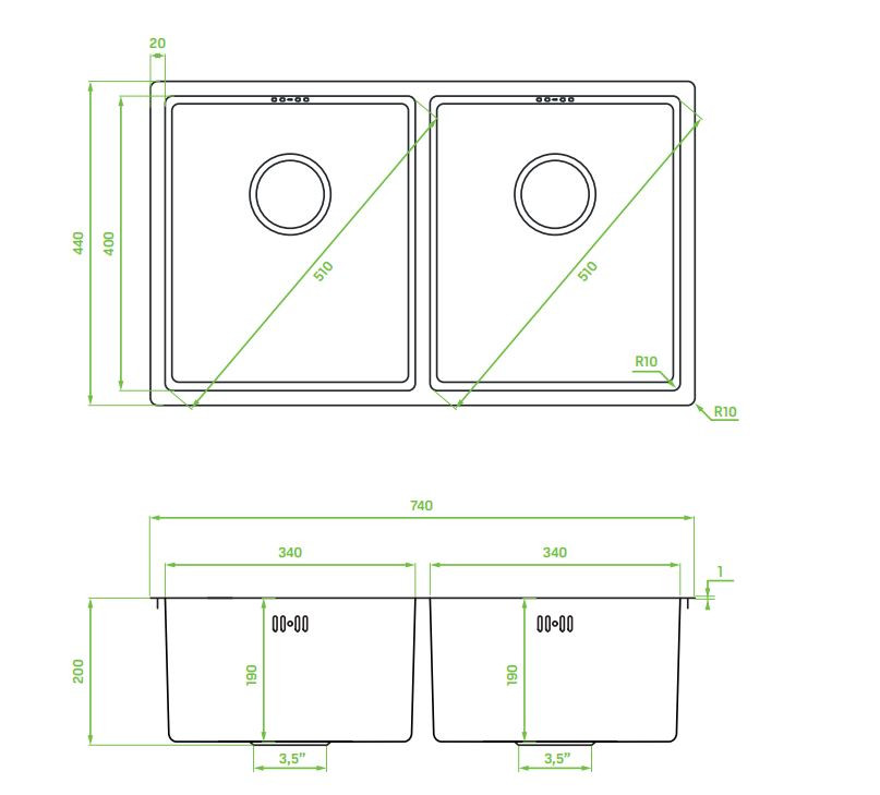 LAVEO ROSS kétmedencés inox mosogató - Image 2