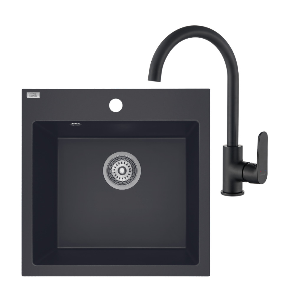 Laveo ALENA matt fekete szett álló csappal, helytakarékos szifonnal