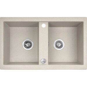 Laveo BARBADOS bézs kétmedencés mosogató dugókiemelős helytakarékos szifonnal