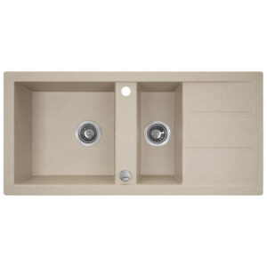 Laveo BARBADOS bézs 1,5 medencés mosogató dugókiemelős helytakarékos szifonnal