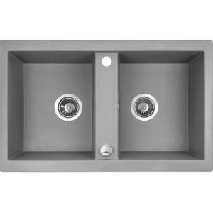 Laveo BARBADOS szürke kétmedencés mosogató dugókiemelős helytakarékos szifonnal