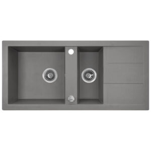 Laveo BARBADOS szürke 1,5 medencés mosogató dugókiemelős helytakarékos szifonnal