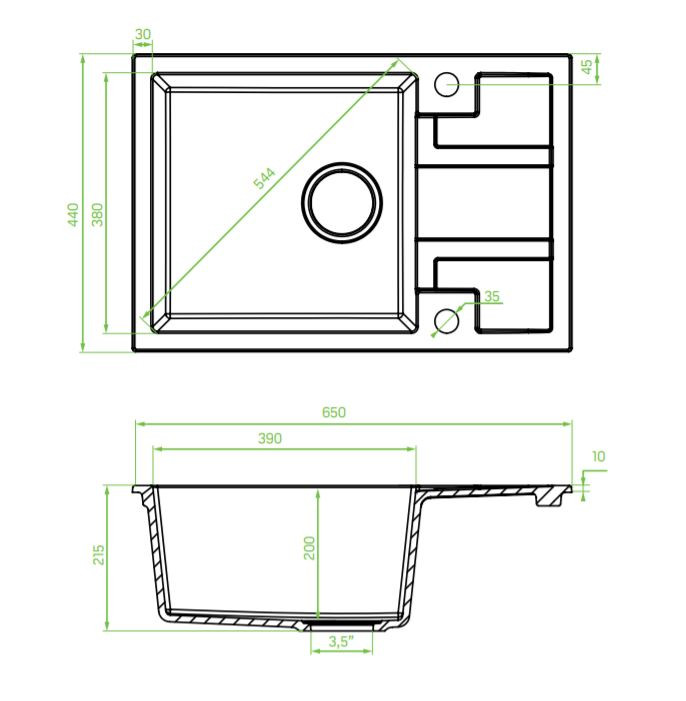 Laveo BARBADOS fehér mini csepptálcás mosogató dugókiemelős helytakarékos szifonnal - Image 2