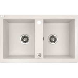 Laveo BARBADOS fehér kétmedencés mosogató dugókiemelős helytakarékos szifonnal