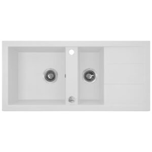 Laveo BARBADOS fehér 1,5 medencés mosogató dugókiemelős helytakarékos szifonnal