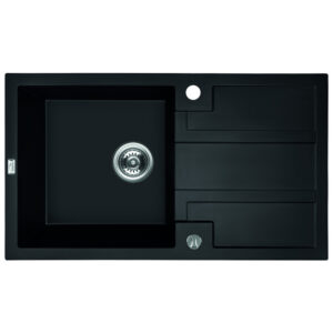 Laveo BARBADOS matt fekete csepptálcás mosogató dugókiemelős helytakarékos szifonnal