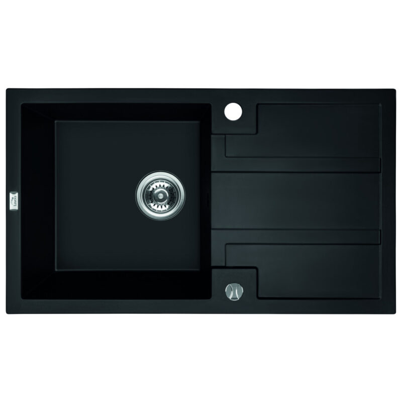 Laveo BARBADOS matt fekete csepptálcás mosogató dugókiemelős helytakarékos szifonnal