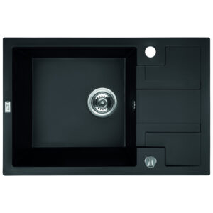 Laveo BARBADOS matt fekete mini csepptálcás mosogató dugókiemelős helytakarékos szifonnal