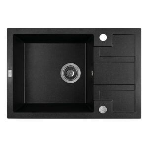 Laveo BARBADOS szemcsés fekete mini csepptálcás mosogató dugókiemelős helytakarékos szifonnal