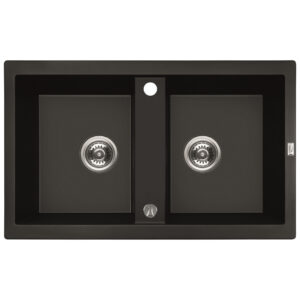 Laveo BARBADOS matt fekete kétmedencés mosogató dugókiemelős helytakarékos szifonnal