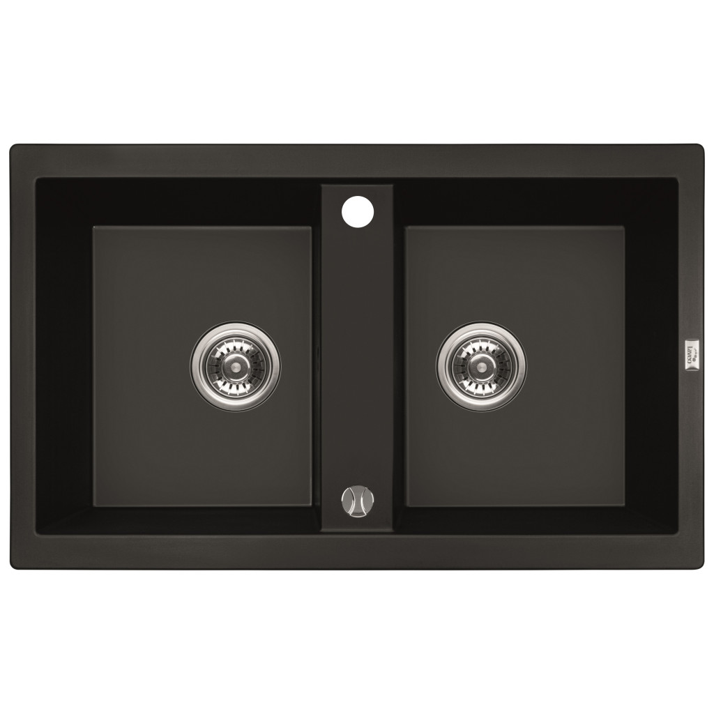 Laveo BARBADOS matt fekete kétmedencés mosogató dugókiemelős helytakarékos szifonnal