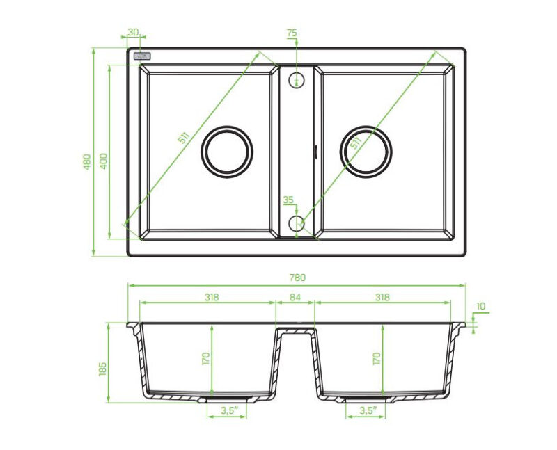 Laveo BARBADOS matt fekete kétmedencés szett