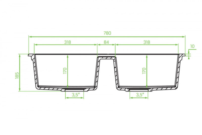 Laveo BARBADOS szemcsés fekete kétmedencés mosogató dugókiemelős helytakarékos szifonnal