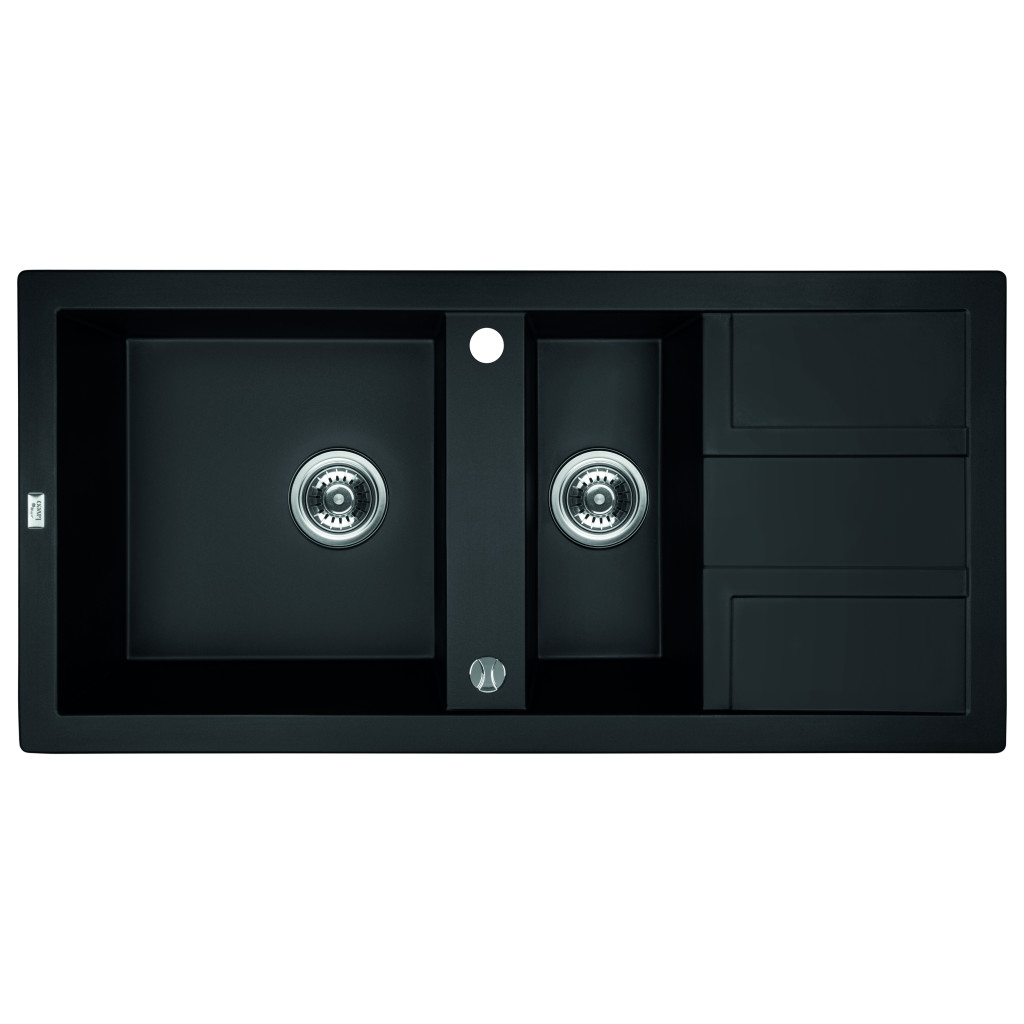 Laveo BARBADOS matt fekete 1,5 medencés mosogató dugókiemelős helytakarékos szifonnal