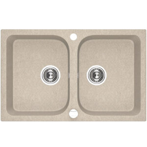Laveo CELIA bézs kétmedencés mosogató dugókiemelős helytakarékos szifonnal
