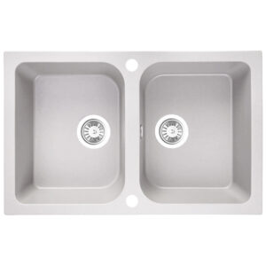 Laveo CELIA fehér kétmedencés mosogató dugókiemelős helytakarékos szifonnal