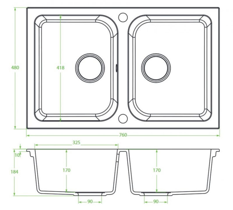 Laveo CELIA fehér kétmedencés mosogató dugókiemelős helytakarékos szifonnal