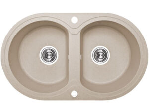 Laveo DAFNE kétkör bézs mosogató dugókiemelős helytakarékos szifonnal