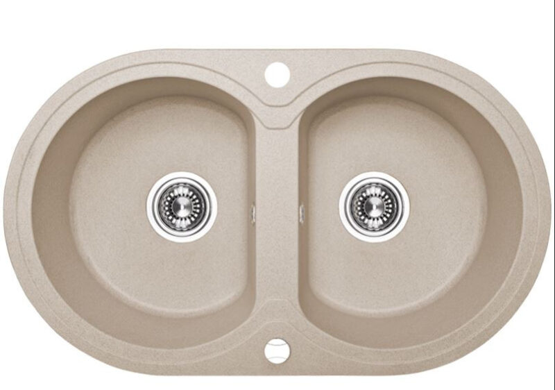 Laveo DAFNE kétkör bézs mosogató dugókiemelős helytakarékos szifonnal