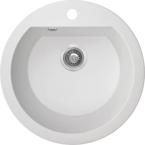 Laveo DAFNE egykör fehér mosogató csaplyukkal, helytakarékos szifonnal