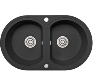 Laveo DAFNE kétkör szemcsés fekete mosogató dugókiemelős helytakarékos szifonnal