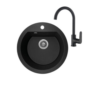 Laveo Dafne matt fekete szett álló csappal, helytakarékos szifonnal