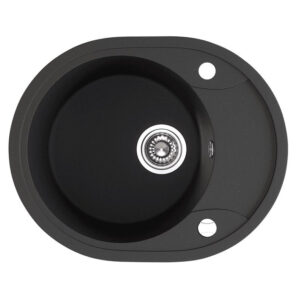 Laveo DAFNE egykör mini csepptálcás szemcsés fekete mosogató dugókiemelős helytakarékos szifonnal