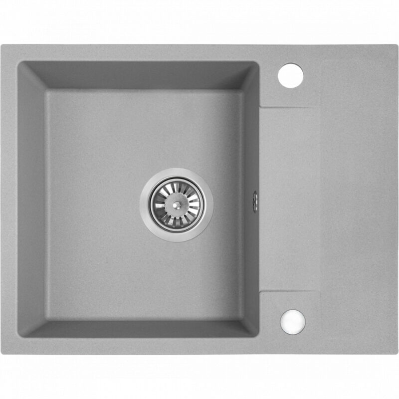 Laveo RAB MINI szürke csepptálcás mosogató helytakarékos szifonnal, csaplyuktakaró dugóval