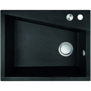 Laveo GRENADA csaplyukas szemcsés fekete mosogató automata dugókiemelős, helytakarékos szifonnal