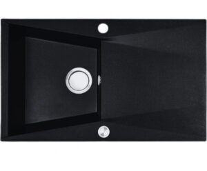 Laveo GRENADA csepptálcás matt fekete mosogató automata dugókiemelős, helytakarékos szifonnal