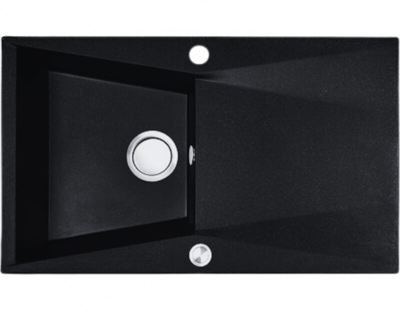 Laveo GRENADA csepptálcás matt fekete mosogató automata dugókiemelős, helytakarékos szifonnal