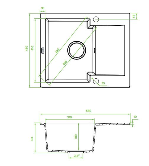 Laveo PICO 45S mini csepptálcás szürke gránit mosogató helytakarékos szifonnal - Image 2
