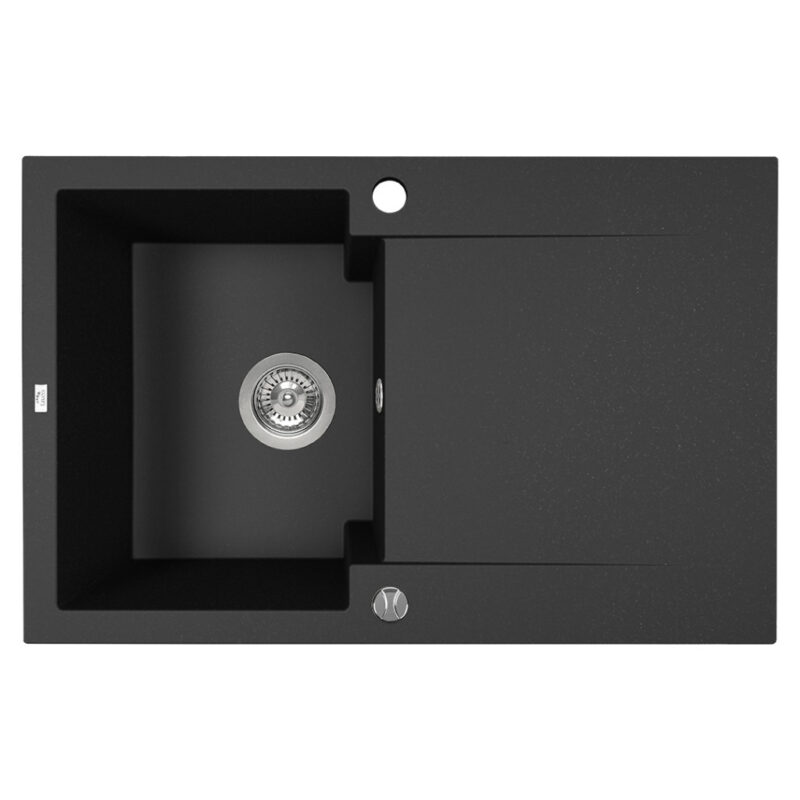 Laveo PICO 45S egymedence csepptálcás szemcsés fekete gránit mosogató helytakarákos szifonnal