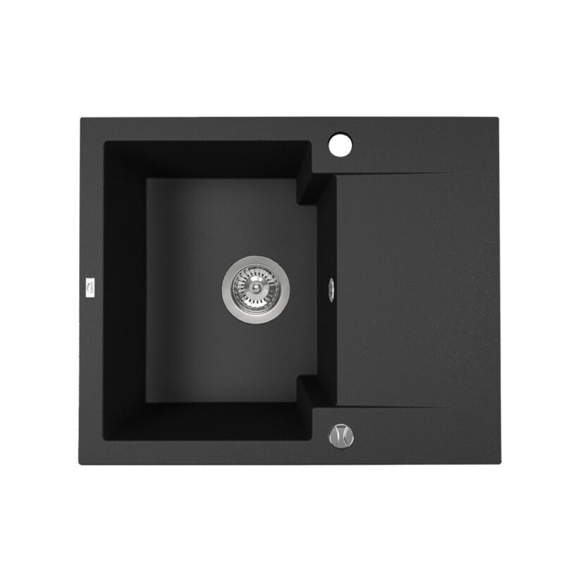 Laveo PICO 45S mini fekete szemcsés gránit mosogató helytakarékos szifonnal