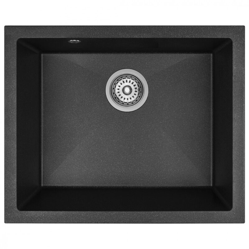 Laveo IBIZA szemcsés fekete egymedencés mosogató helytakarékos szifonnal