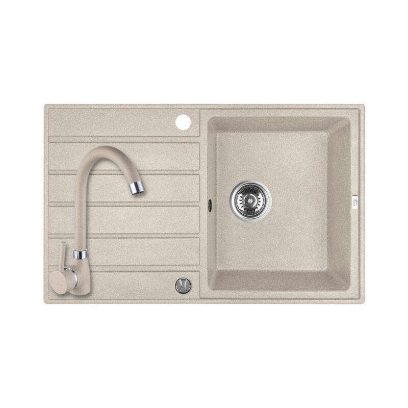 Laveo MARGARITA bézs szett álló csappal, automata dugókiemelős, helytakarékos szifonnal