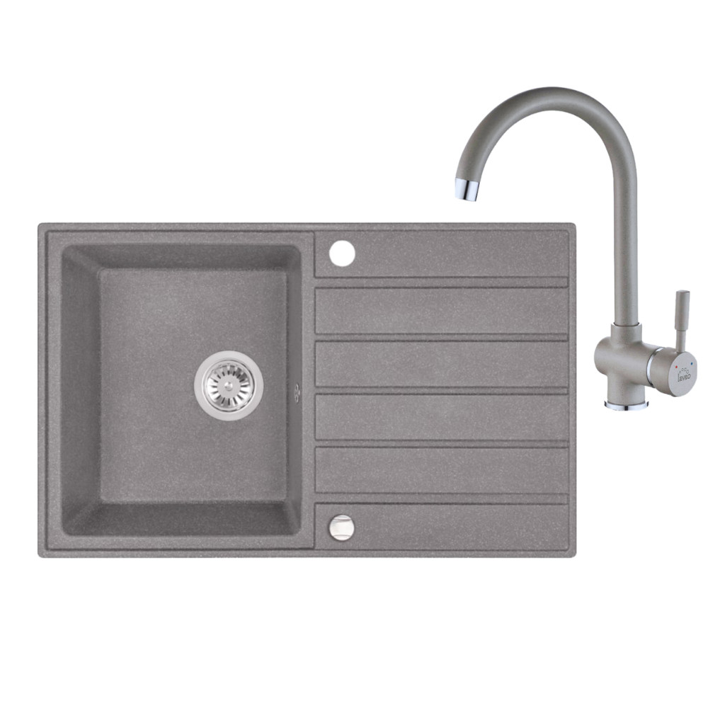 Laveo MARGARITA szürke szett álló csappal, automata dugókiemelős, helytakarékos szifonnal