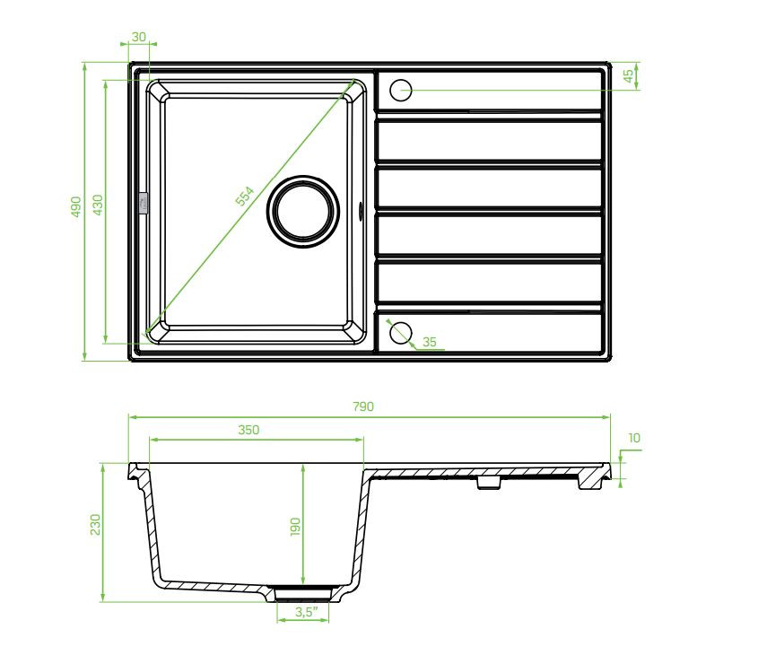 Laveo MARGARITA szürke szett álló csappal, automata dugókiemelős, helytakarékos szifonnal - Image 2