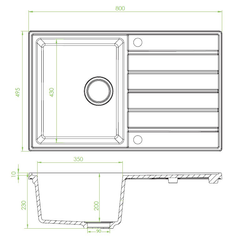 Laveo MARGARITA csepptálcás fehér mosogató automata dugókiemelős, helytakarékos szifonnal - Image 2