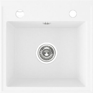 Laveo RINA egymedencés fehér mosogató csaplyukkal, automata dugókiemelős, helytakarékos szifonnal