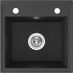 Laveo RINA egymedencés szemcsés fekete mosogató csaplyukkal, automata dugókiemelős, helytakarékos szifonnal